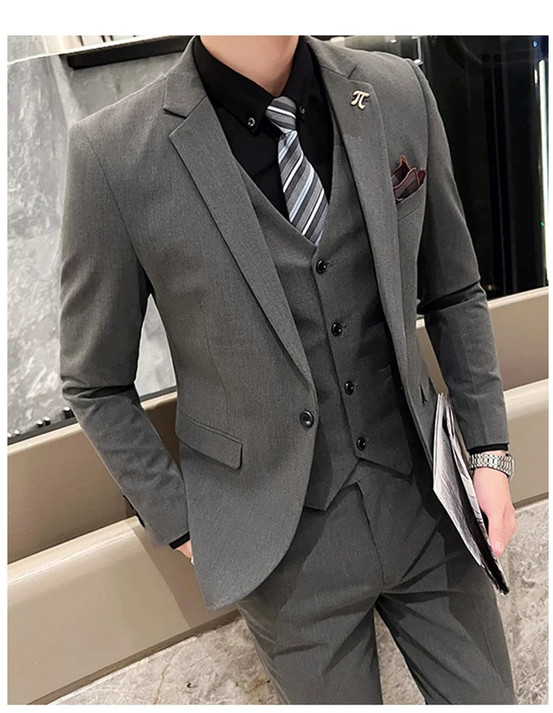 2025 Suit (blazer+vest+pants) Fashion Business Casual Hosts The Korean Version of The British Style Slim Gentleman Wedding