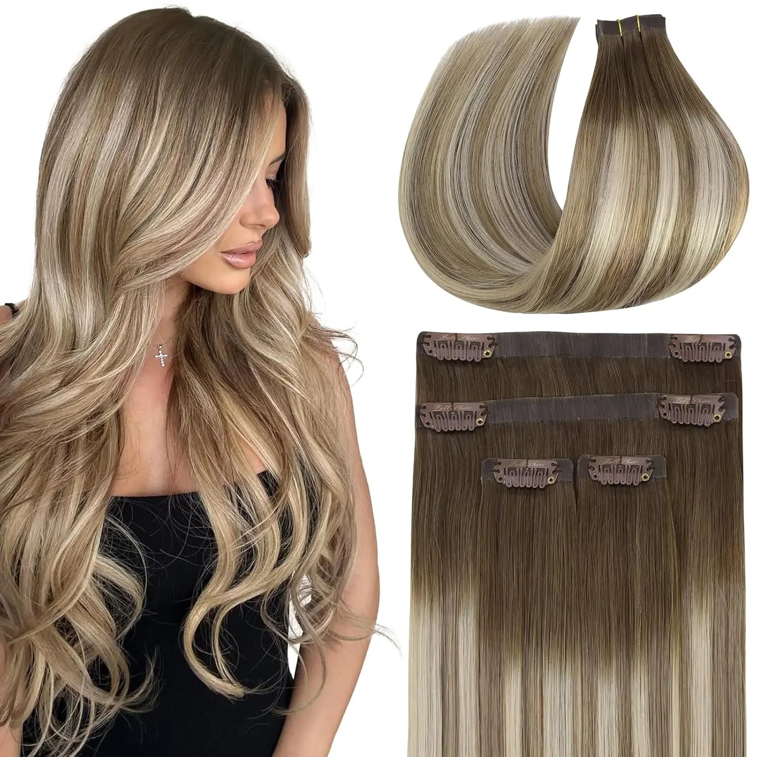 Ve Sunny Hair Seamless Clip in Hair Extensions Human Hair Thinning Hair Extensions Fill Ins Remy Hair Add Thickness 4PCS 85G