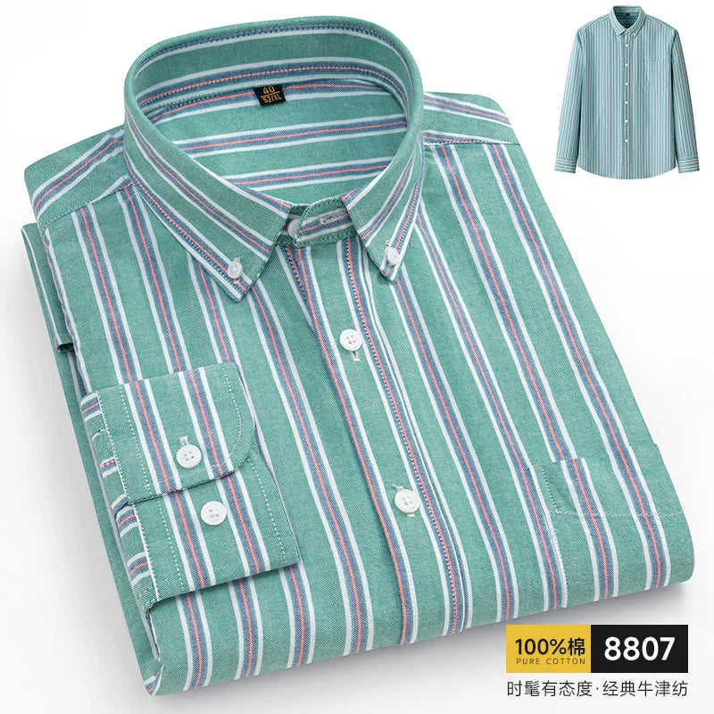 100% Pure Cotton Men Shirts Long Sleeve Dress Shirts Male Slim Social Business Blouse Solid Color Oxford Shirt 8XL 10XL 11XL