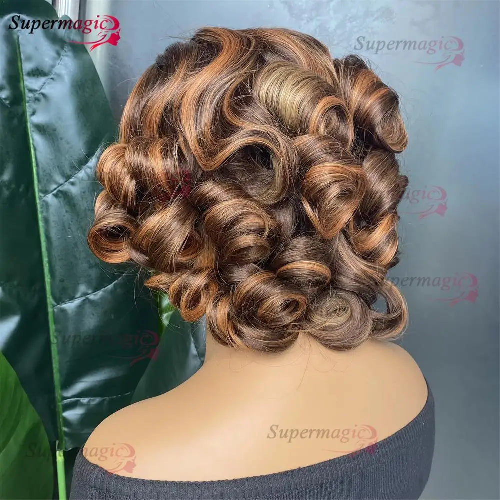 16" Loose Bouncy Curly 300 Density Glueless Lace Frontal Human Hair Wig Ready To Wear 5x5 HD Lace Wig Preplucked Hair For Woman