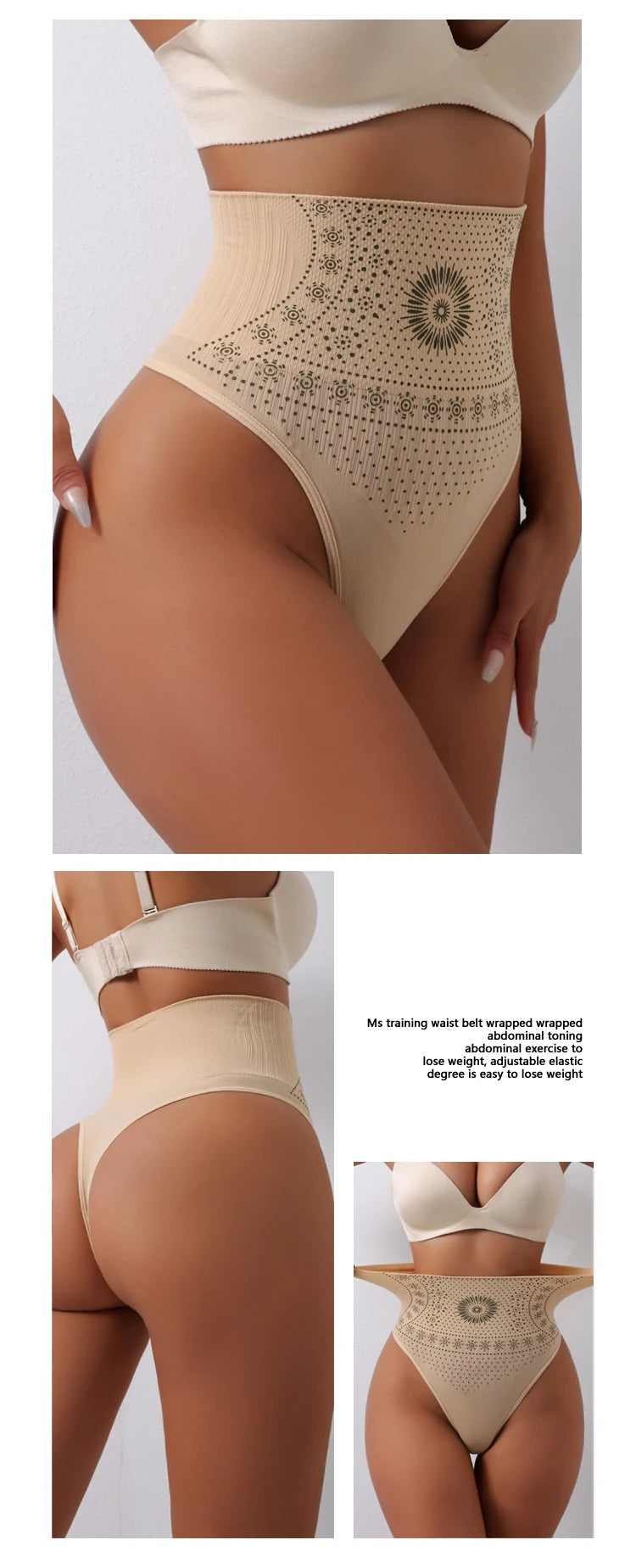 Flarixa 1/2/3Pcs Women Seamless High Rise Thongs Panties Printed Tummy Contol Panty Double Layer Shaping Underwear