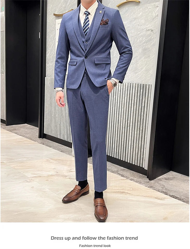 2025 Suit (blazer+vest+pants) Fashion Business Casual Hosts The Korean Version of The British Style Slim Gentleman Wedding