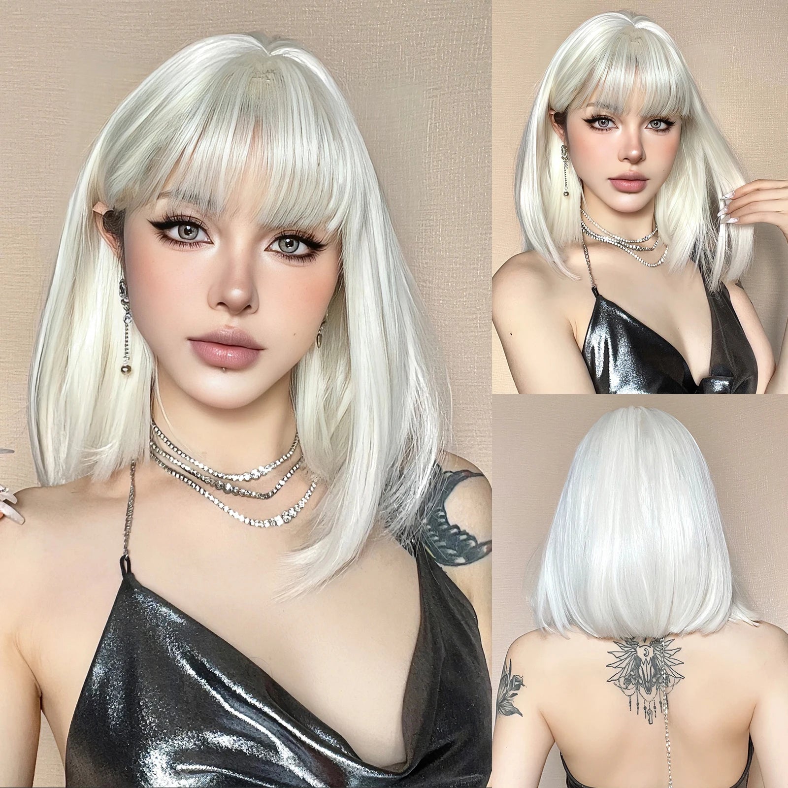 GEMMA Dark Brown Bob Synthetic Natural Hair Wig with Fluffy Bangs for Women Short Straight Wigs Heat Resistant Daily Cosplay Wig