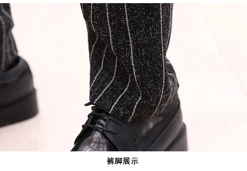 2025 New Burgundy Navy Plaid Casual Suit Pants for Men, Beige/Blue Vertical Stripe Non-Iron Slim Small Leg Work Trousers Men