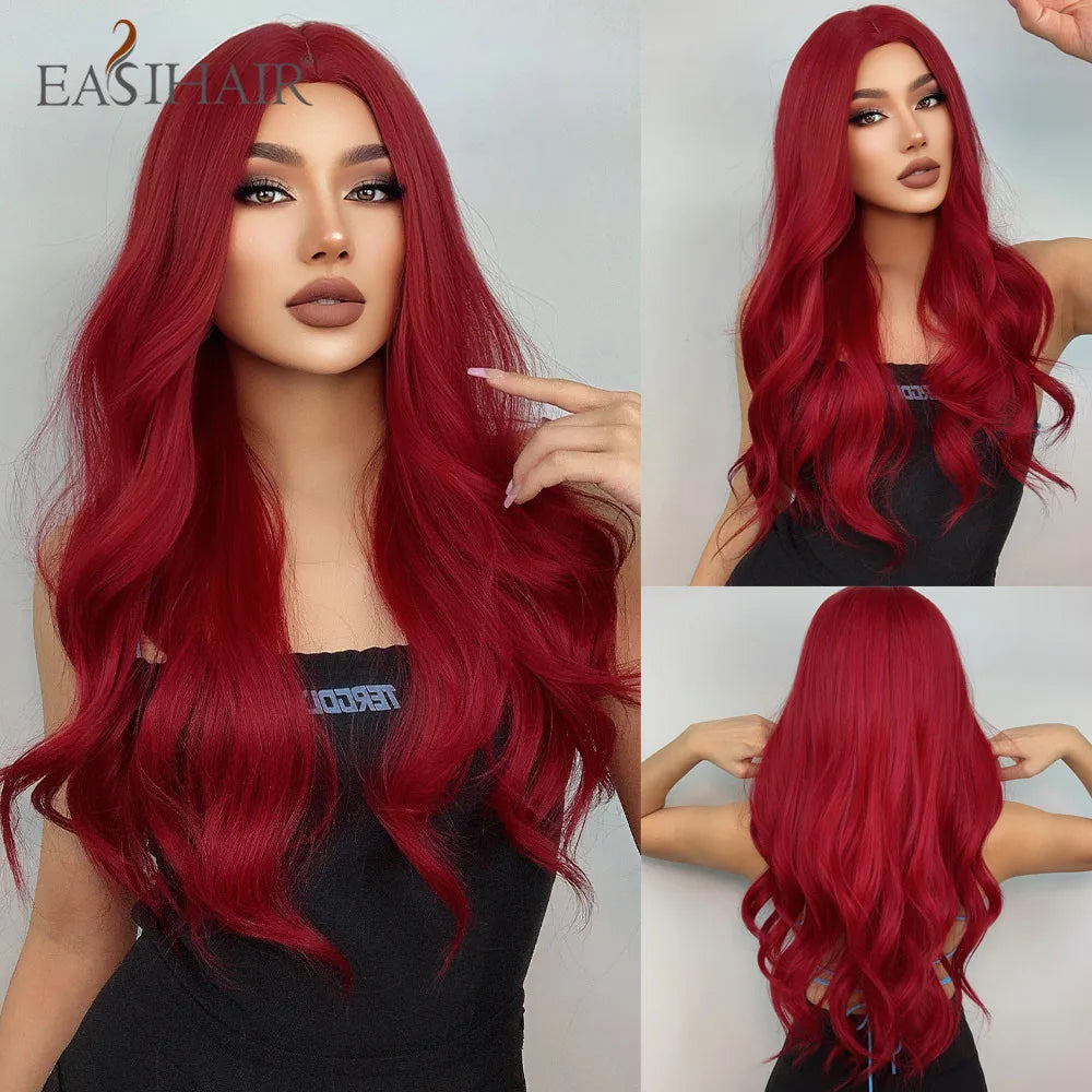EASIHAIR Ombre Brown Light Blonde Platinum Long Wavy Middle Part Hair Wig Cosplay Natural Heat Resistant Synthetic Wig for Women