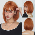 GEMMA Dark Brown Bob Synthetic Natural Hair Wig with Fluffy Bangs for Women Short Straight Wigs Heat Resistant Daily Cosplay Wig