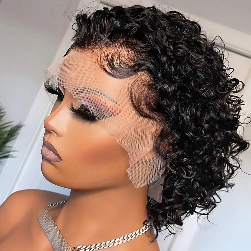 13X4 Short Curly Pixie Cut Wigs Human Hair Transparent Rose Curly Lace Frontal Wigs Human Hair For Black Women