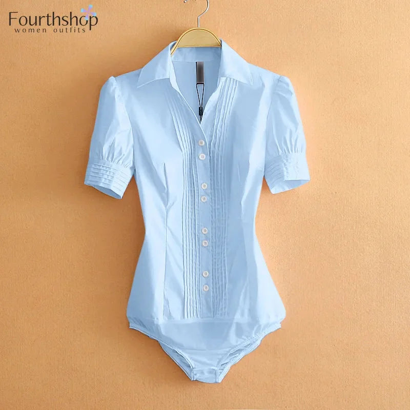 Office Work Outfits Long Sleeve And Short Sleeve Bodysuits White Shirts Black Blouses Fashion Rompers Elegant Overalls For Women