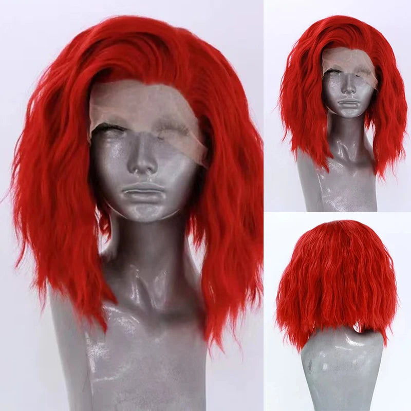 Pink Short Curly Wig 13x4 Lace Front Wigs for Women Bob Wave Synthetic Hair Natural Hairline Glueless Daily Wear Cosplay Wigs