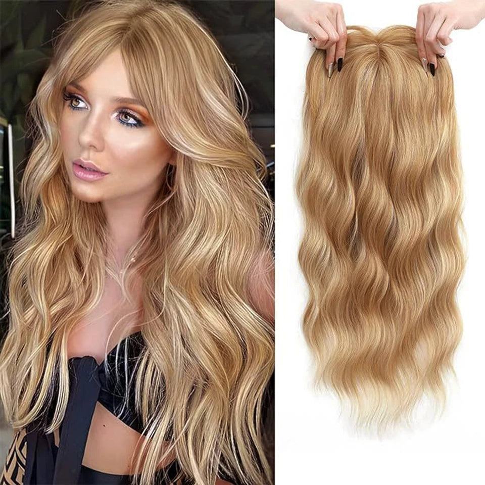Synthetic Topper Clip In Hair Extensions with Bangs for Women Increase The Amount Of Hair On The Top Of The Head Cover The White