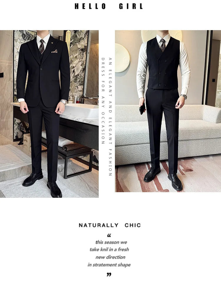 Slim-Fit Three-Piece Set Korean Style Two-Button Groomsmen Formal Wedding Business Suit Handsome Groom Best Man Dress High-