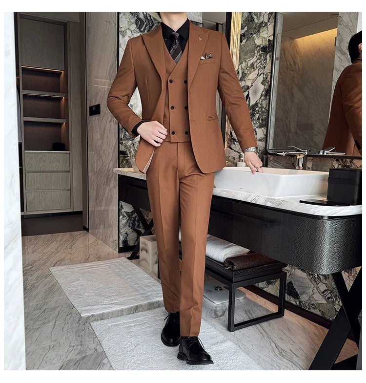 Slim-Fit Three-Piece Set Korean Style Two-Button Groomsmen Formal Wedding Business Suit Handsome Groom Best Man Dress High-