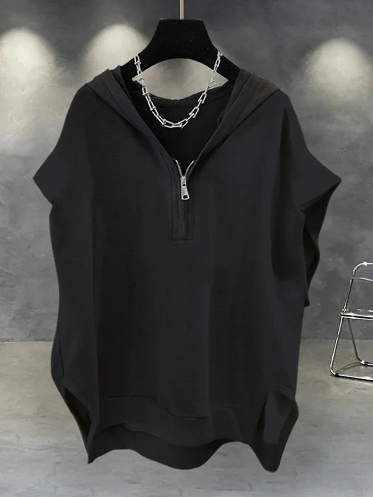 Summer Zipper Hooded Sleeveless T-shirt Men's Korean Fashion Tank Tops 2026 New Y2K Streetwear Casual Vests Hip Hop Tee Shirts