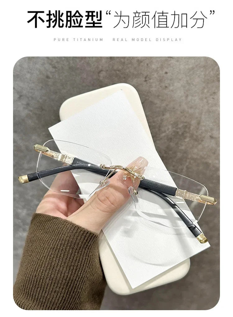 Ultra Light Frameless Diamond Cutting Reading Glasses  Women Men Anti Blue Light Presbyopia Glasses Fashion Sun Shading Glasses