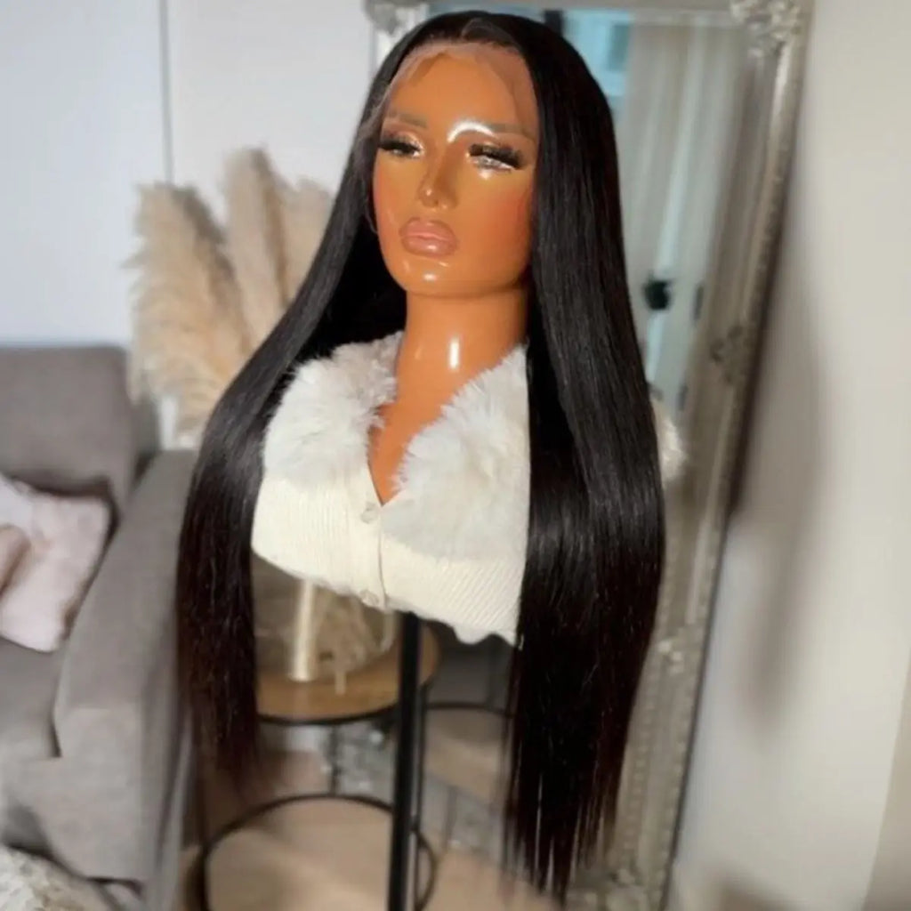 Silky Straight 13X4 Lace Frontal Synthetic Wig For Women Natural Hairline Baby Hair Preplucked Bleach Knots Cosplay Daily Party