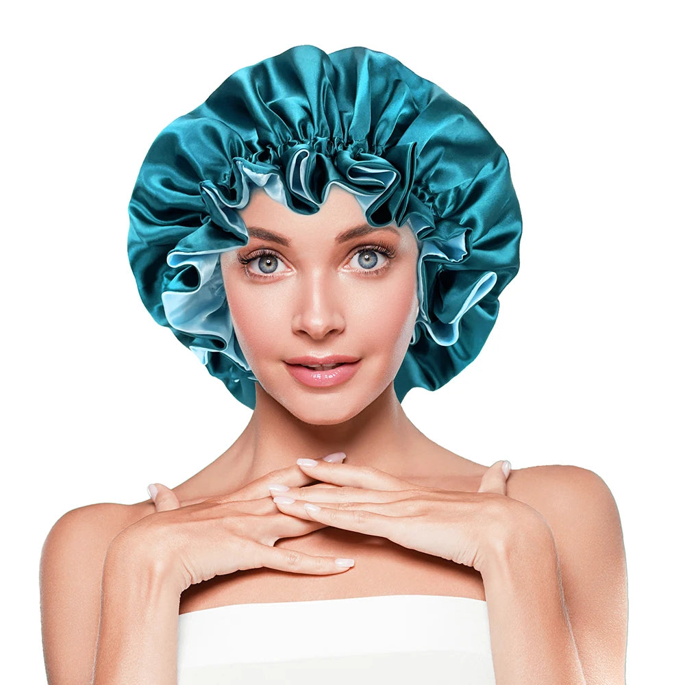 New Solid Women Satin Bonnet Fashion Stain Silky Big Bonnet for Lady Sleep Cap Headwrap Hat Hair Wrap Accessories Wholesale