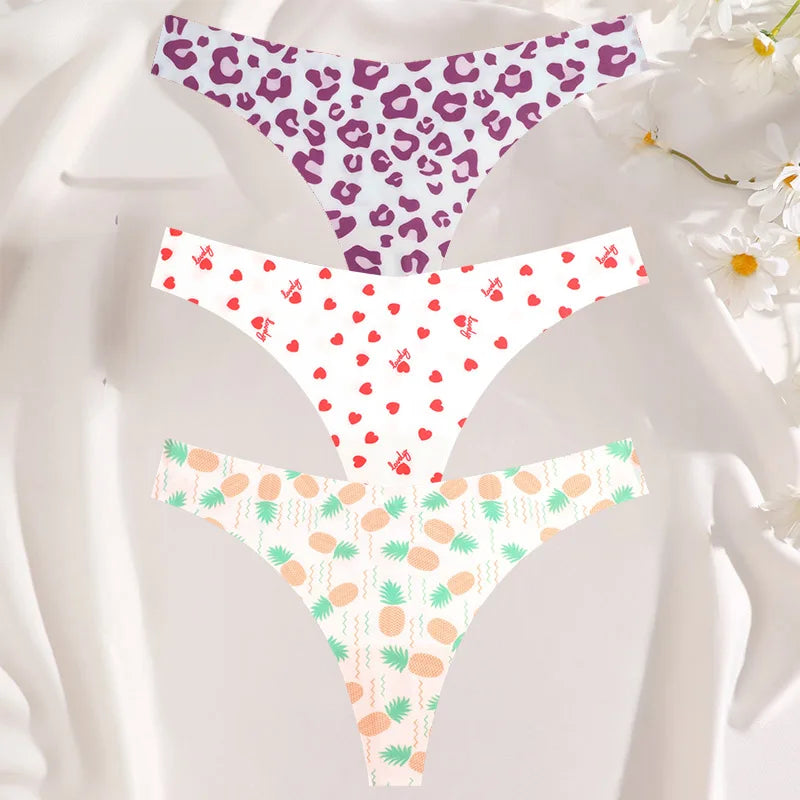3PCS/SET Sexy G-String For Women Colorful Bikini Female Underwear T-back Intimates Lingerie Seamless Low Waist Underpants Lady