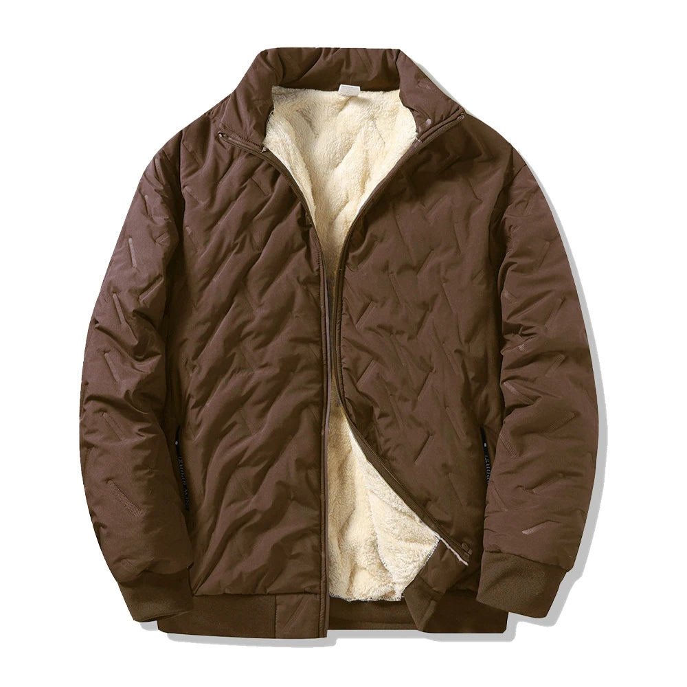 Winter Men's Zipper Stand Collar Jacket Male Casual Warm Thickened Fleece Lined Jacket Coat Streetwear Men Windproof Warm Coat