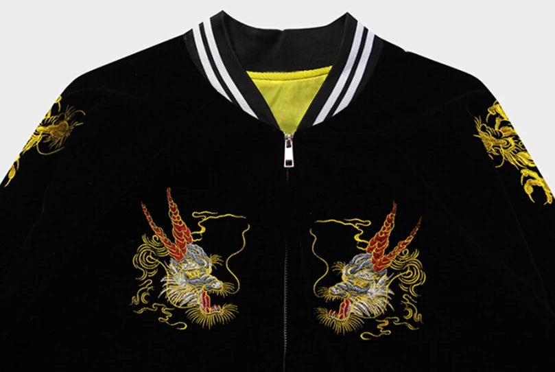 Unisex Spring Autumn Velveteen Baseball Jacket Men Women Luxury Sukajan Dragon Embroidery Bomber Coat Japanese 2026 Z1