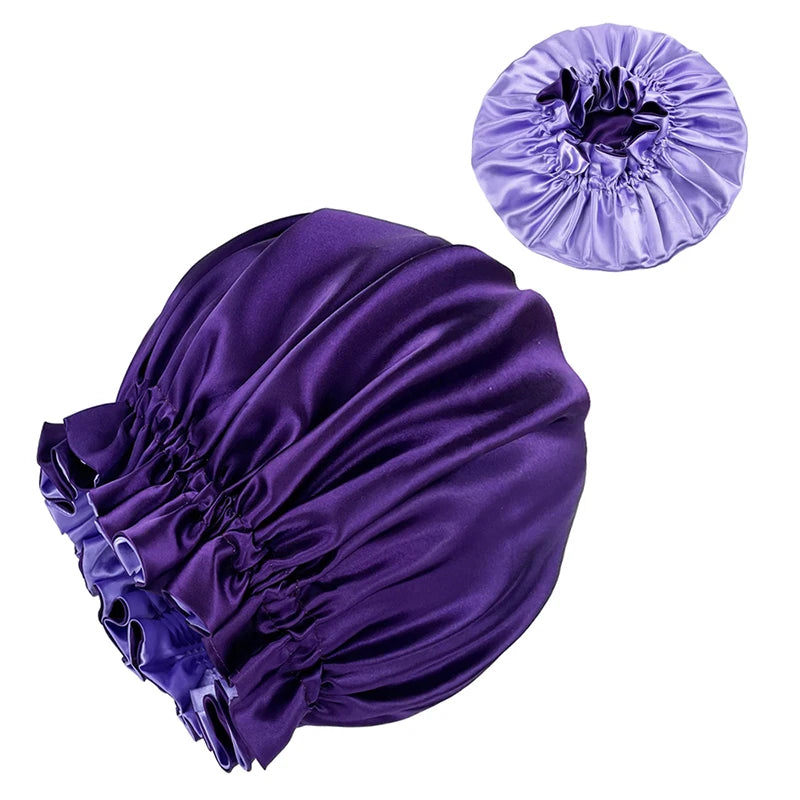 New Solid Women Satin Bonnet Fashion Stain Silky Big Bonnet for Lady Sleep Cap Headwrap Hat Hair Wrap Accessories Wholesale