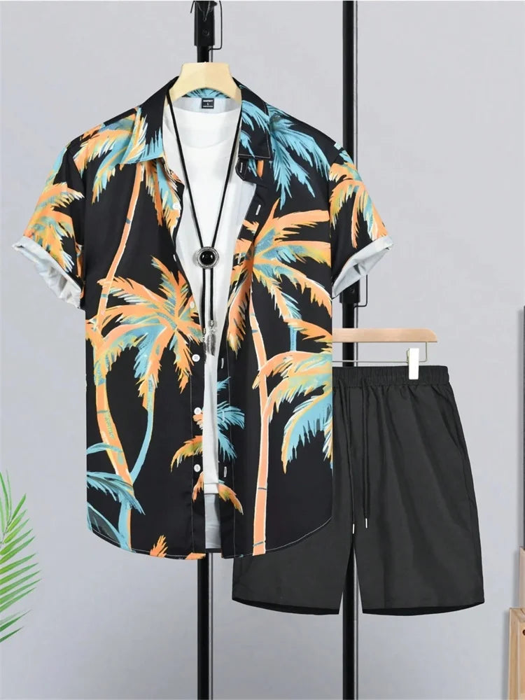 2025 Men's Short-sleeved Shirt Set Luxurious Retro Pattern Print Casual Fashion Daily Summer Vacation
