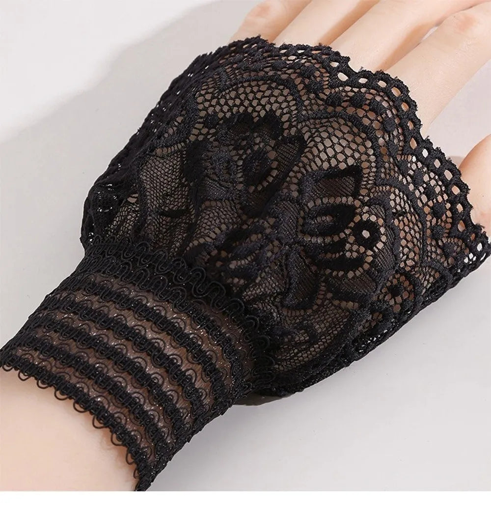 1 Pair Versatile Elegant Fake Cuffs Embroidery Pattern Detachable Lace Sleeves Solid Color Thin False Cuffs For Women