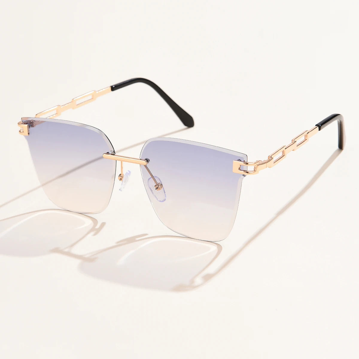 New Sunglasses Women Rimless Cat Eye Eyewear Gradient Brown Cutting Lens Sun Glasses For Female Alloy Eyeglasses Brand Designer