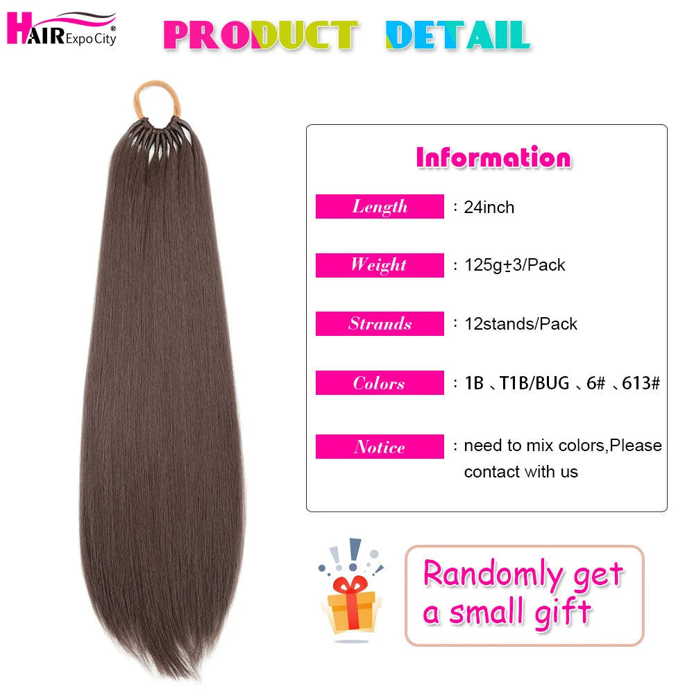 Straight Ponytail With Elastic Band 24"32" Synthetic Hair Ponytail Extensions 12Strands Women's Hairpieces False Tail For Women