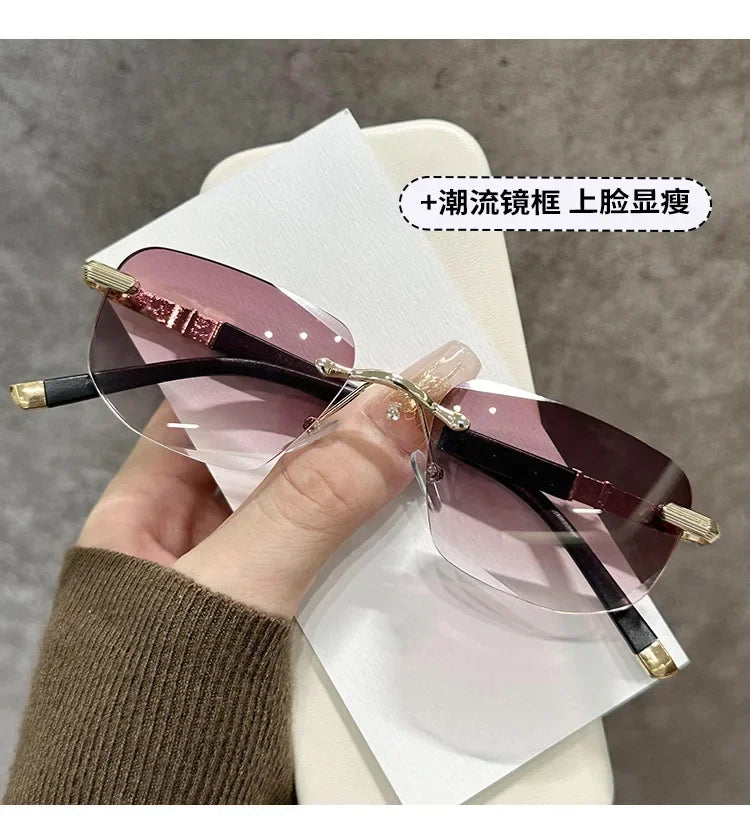 Ultra Light Frameless Diamond Cutting Reading Glasses  Women Men Anti Blue Light Presbyopia Glasses Fashion Sun Shading Glasses