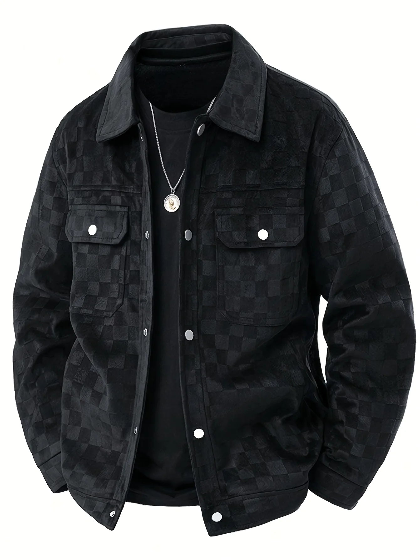 2025 New Suede Chess Board Jackets Men American Retro Spring Autumn Loose Casual Plaid Lapel Jacket Business Workwear Jacket Top