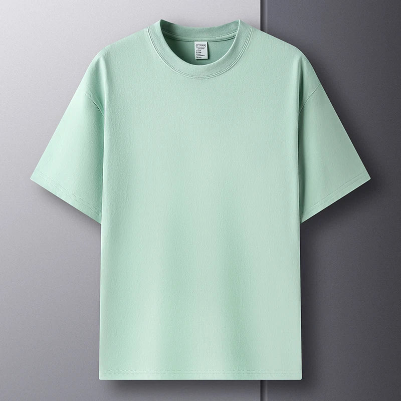 100% pure cotton short sleeved men's round neck T-shirt summer new high-end fashion youth couple loose casual breathable top