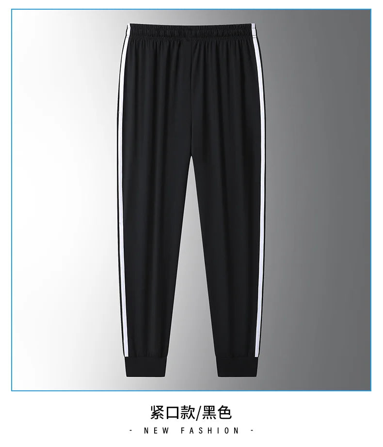 Summer Plus Size Trousers M-8XL Ice Silk Three-bar Casual Pants Men's Loose Casual Ultra-thin Sports Fitness Jogger Trousers Men