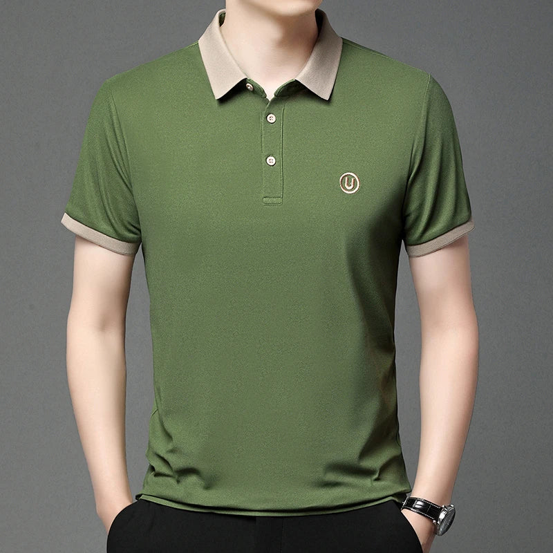 2024 Men's New Embroidered Cotton Business Leisure Short Sleeved POLO Shirt Fashion Short Sleeved Comfortable and Breathable Top
