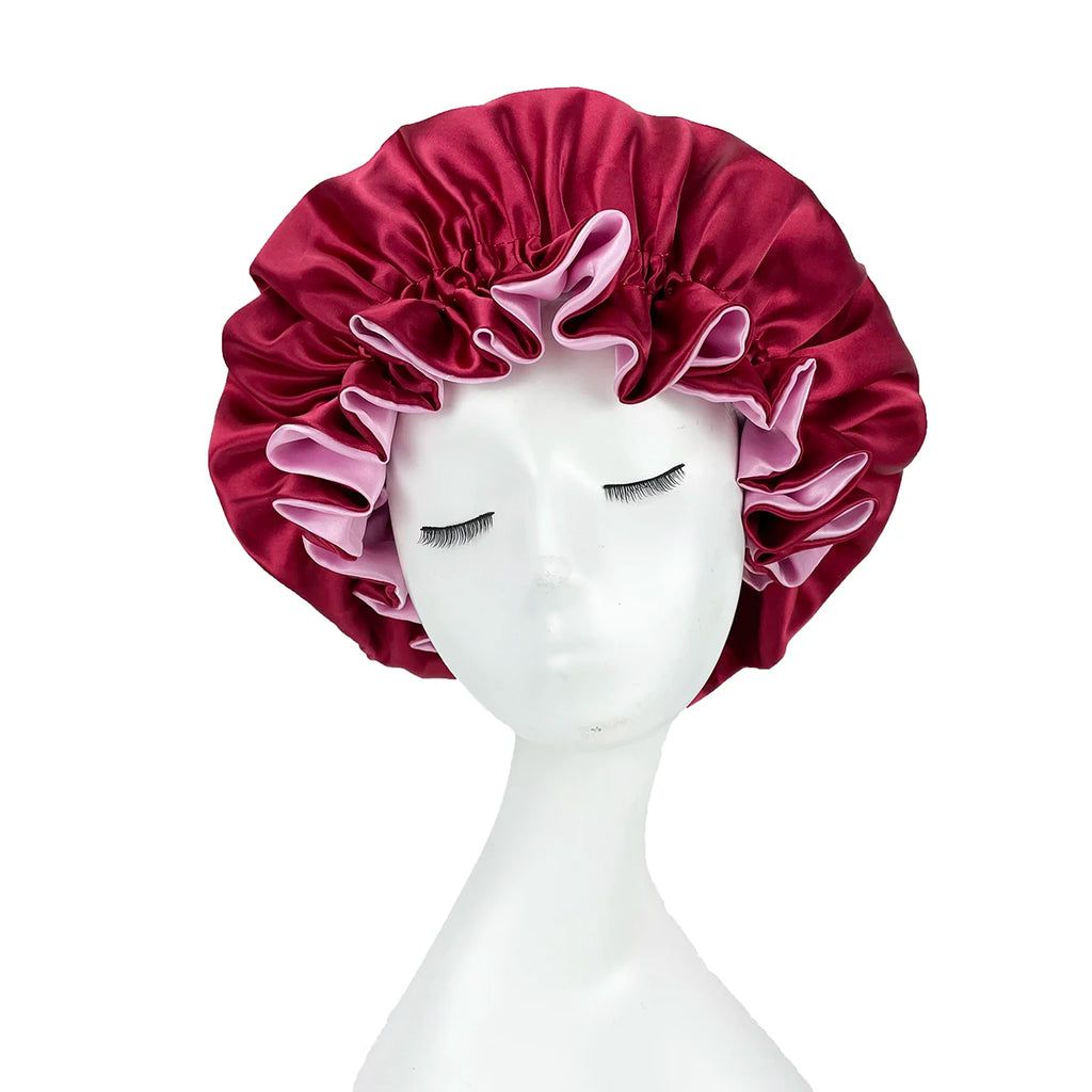 New Solid Women Satin Bonnet Fashion Stain Silky Big Bonnet for Lady Sleep Cap Headwrap Hat Hair Wrap Accessories Wholesale