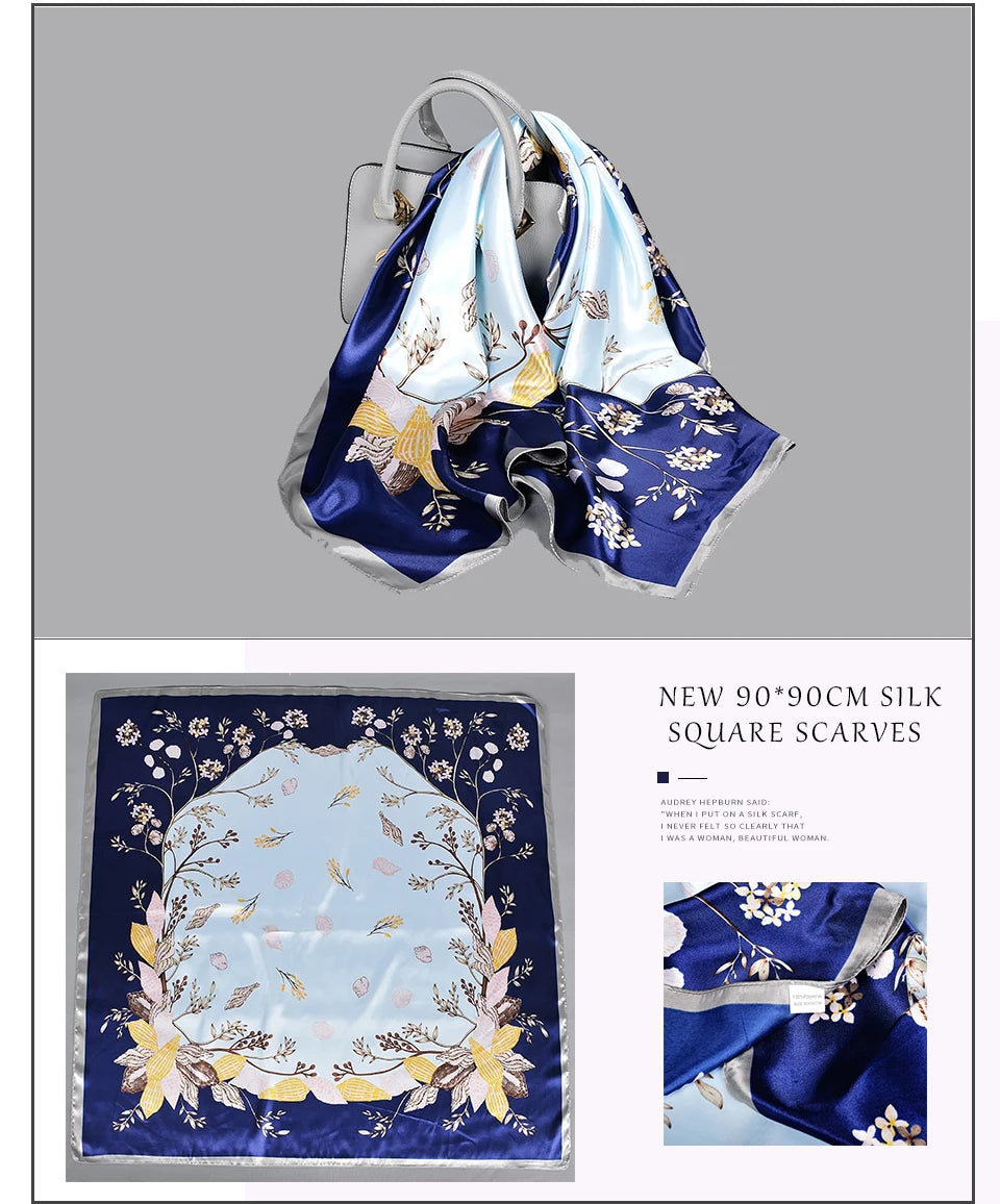 BYSIFA| Blue Pink Silk Women Scarf Spring Fashion Chinese Style Elegant Square Scarves Shawls Fouldard Fall Winter Scarves Wraps