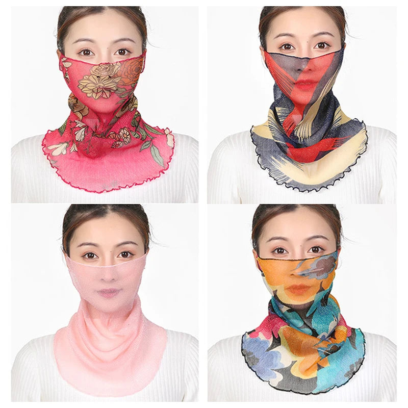 Fashion Summer Chiffon Neck Collar Silk Scarf Women Sunscreen Face Mask Headscarf Bandana Cycling Anti-uv Multi-function Scarves