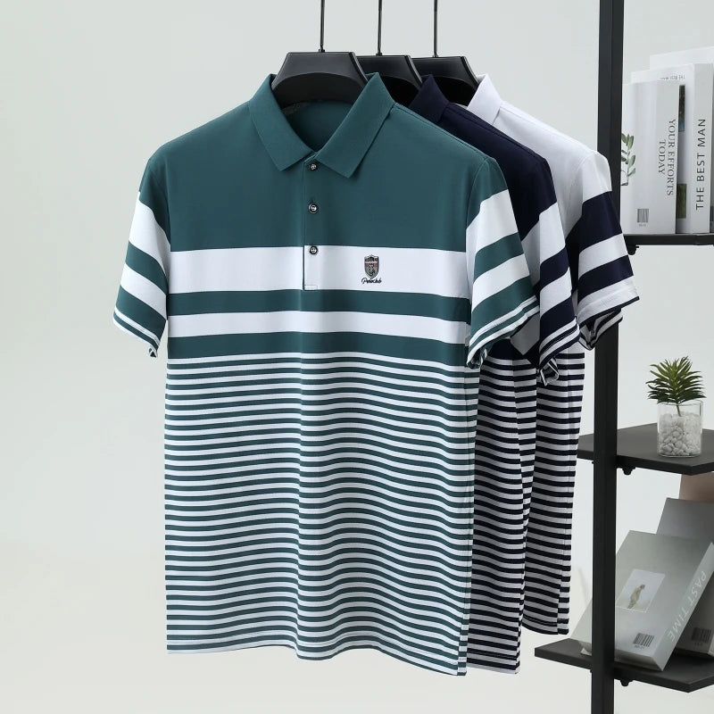 Light luxury fashion striped short sleeve polo shirt high-end brand embroidery summer breathable Paul T-shirt casual men's wear