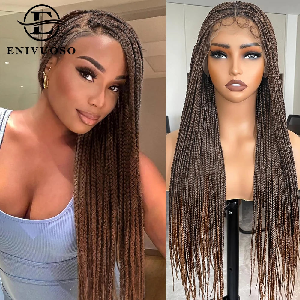 34Inch Knotless Box Braided Wigs for Black Women Synthetic Full Double Lace Front Braided Wig with Baby Hair Synthetic Braid Wig