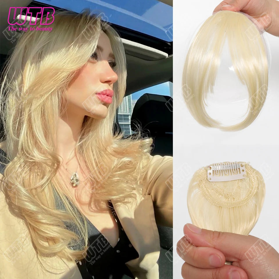 Natural Straight Blunt Bangs Synthetic Natural Brown Black False Fringe Clip In Front Hair With Fringe with Temples Daily Wear