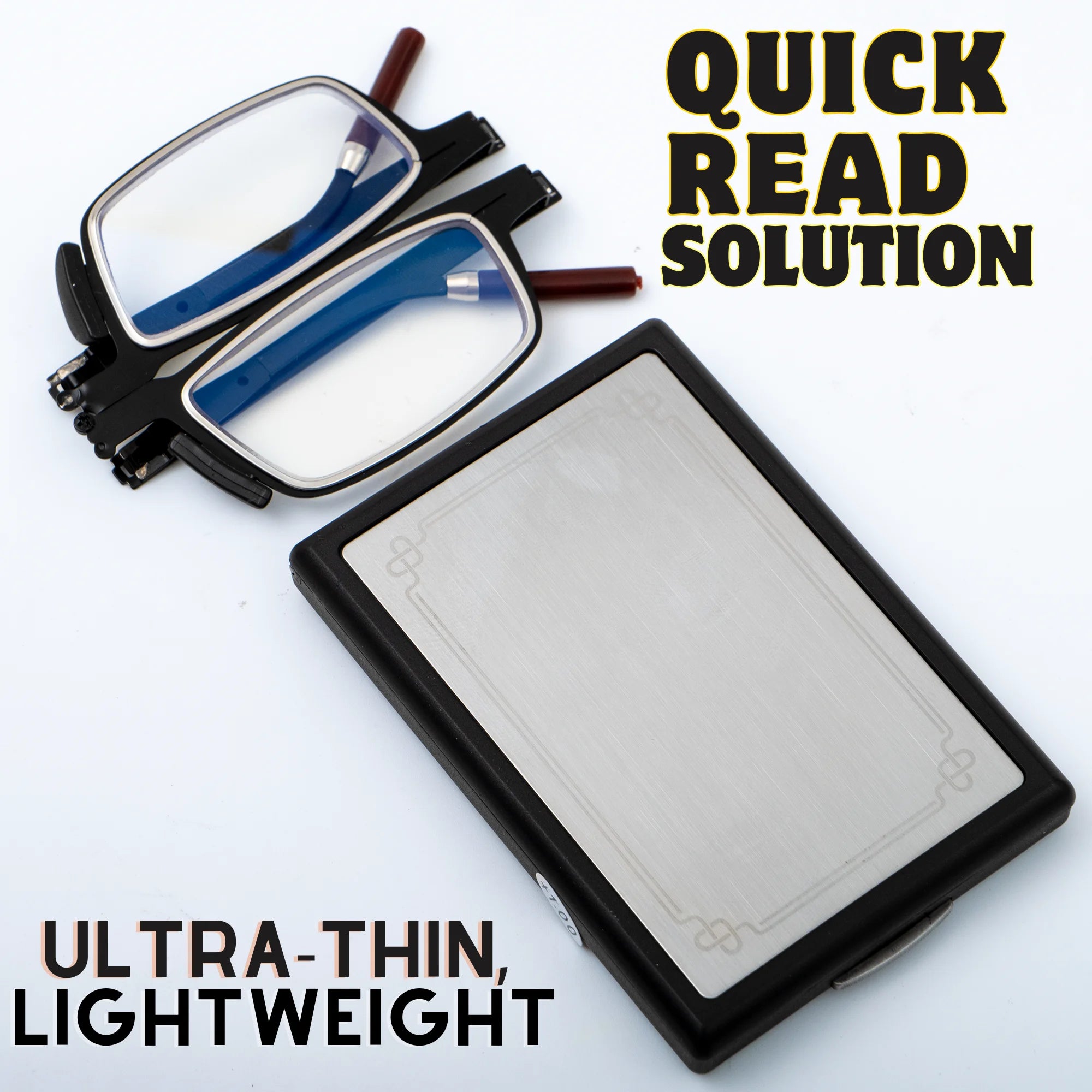 Portable Foldable Reading Glasses That Can Be Attached to the Back of a Phone as a Phone Stand, Minimalist Style Stainless Steel Reading Glasses, +100 to +400, Unisex