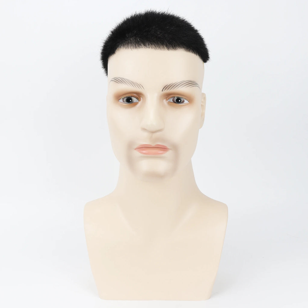 Men Toupee Silk Skin Base  PU Silicone Human Hair Topper V Loop Injected Single Knots 8x10in Short Cut Hair for Salon Stylist
