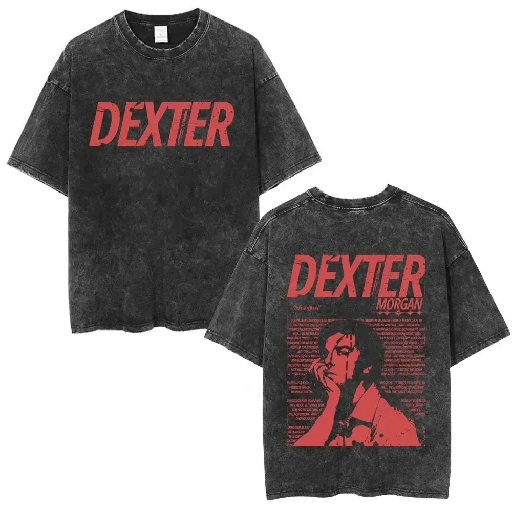 Classic TV Play Dexter Morgan Still Print T-shirt Vintage Washed Cotton Men Women Oversized Summer New Tee Casual Oversized Tops