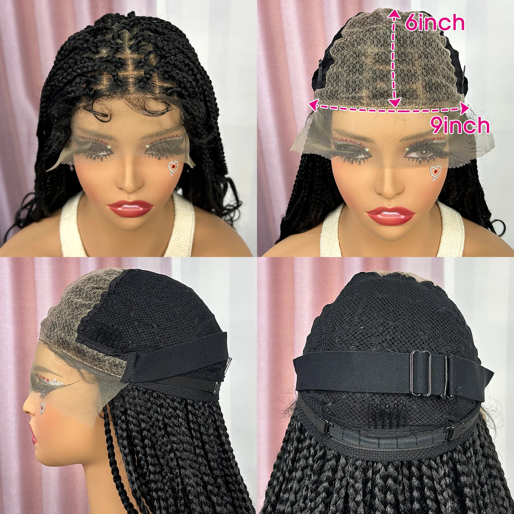 Ombre Synthetic Lace Front Square Knotless Box Braided Wig with Wavy Ends Lace Frontal Braids Wig with Baby Hair for Black Women