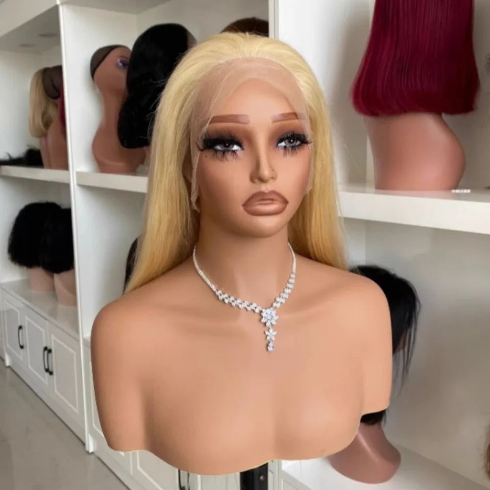 613 Blonde Full Lace Wig 180% Density Brazilian Virgin Hair Full End Transparent Swiss Lace Straight Lace Frontal Wig PrePlucked