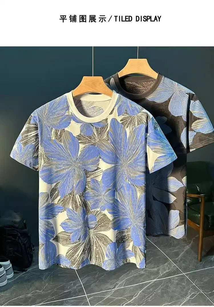Loose Short-sleeved Thin Versatile Top Short-sleeved T-shirt for Men Summer Thin Full-body Printed Casual Breathable Trendy