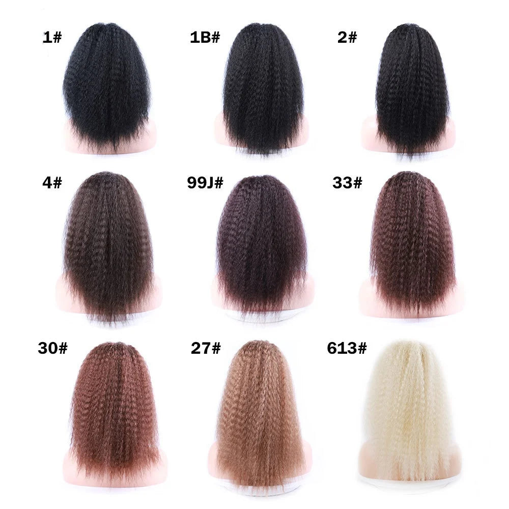 Lydia Short Hairpieces Synthetic 14" Kinky Straight Hair With Plastic Combs Drawstring Ponytail Extension Water Wavy Loose Curly