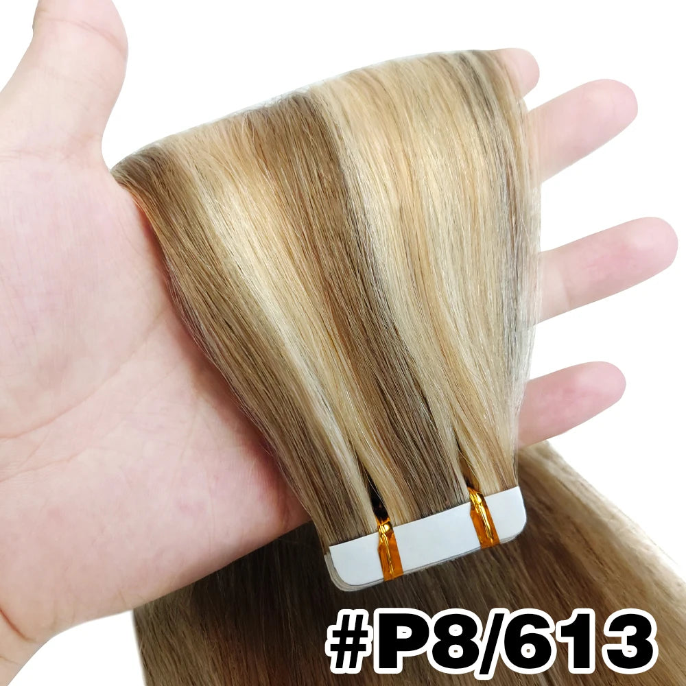 Remy Straight Tape In Hair Extensions Brown Invisible Blonde Virgin Skin Weft 100 Human Hair Extension 24 26 inch For Women