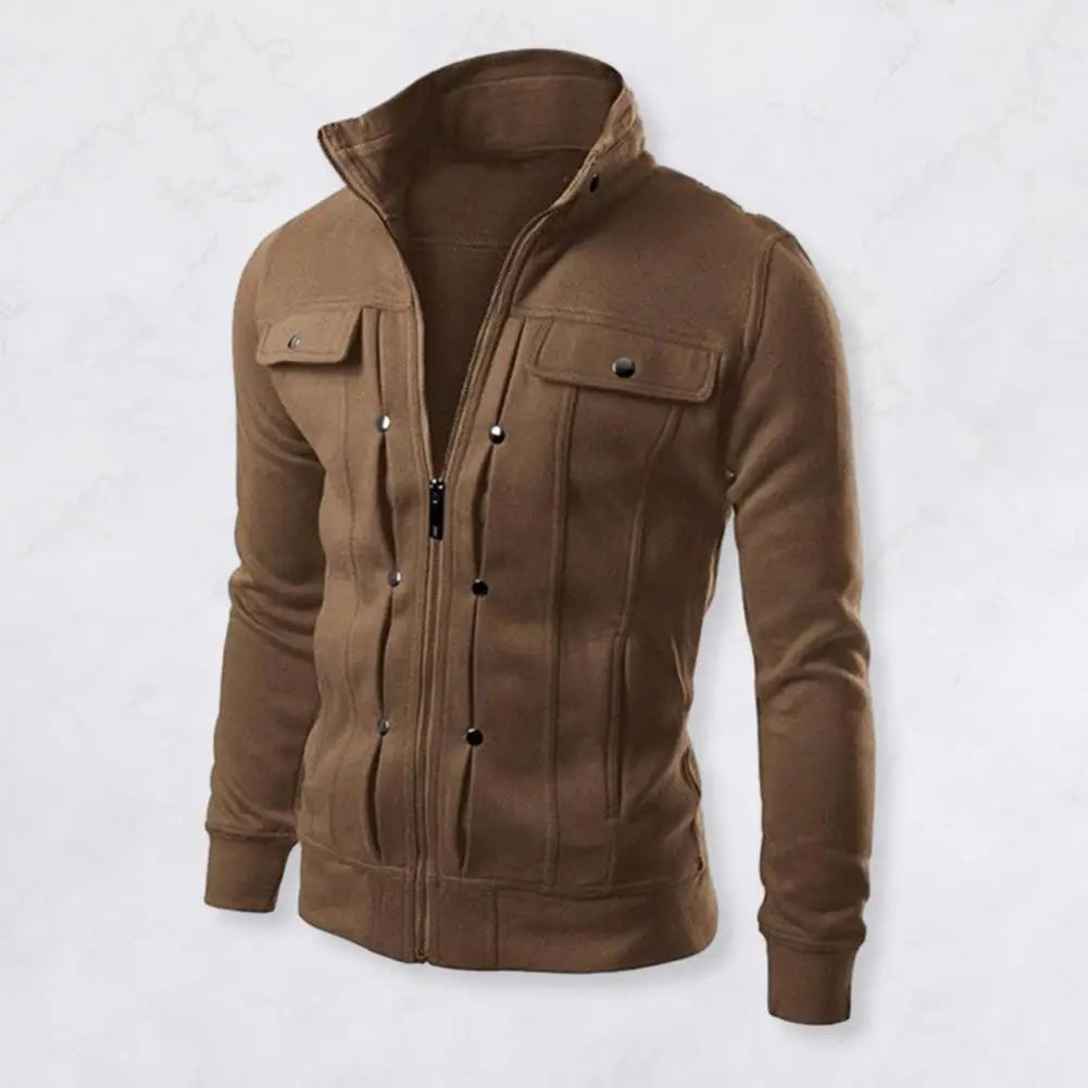Fashionable Men Outerwear Stylish Men's Spring Outerwear with Stand Collar Zipper Closure Casual Jacket for Autumn Solid for Men