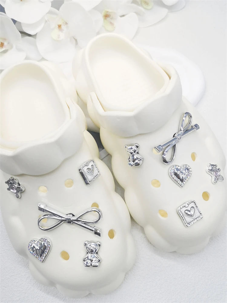 10PCS ABS Shoe Charms Bow Rhinestone Accessories For Clogs Bear Pearl Buckle Decorations Diy Women Lovely Garden Shoes Decor
