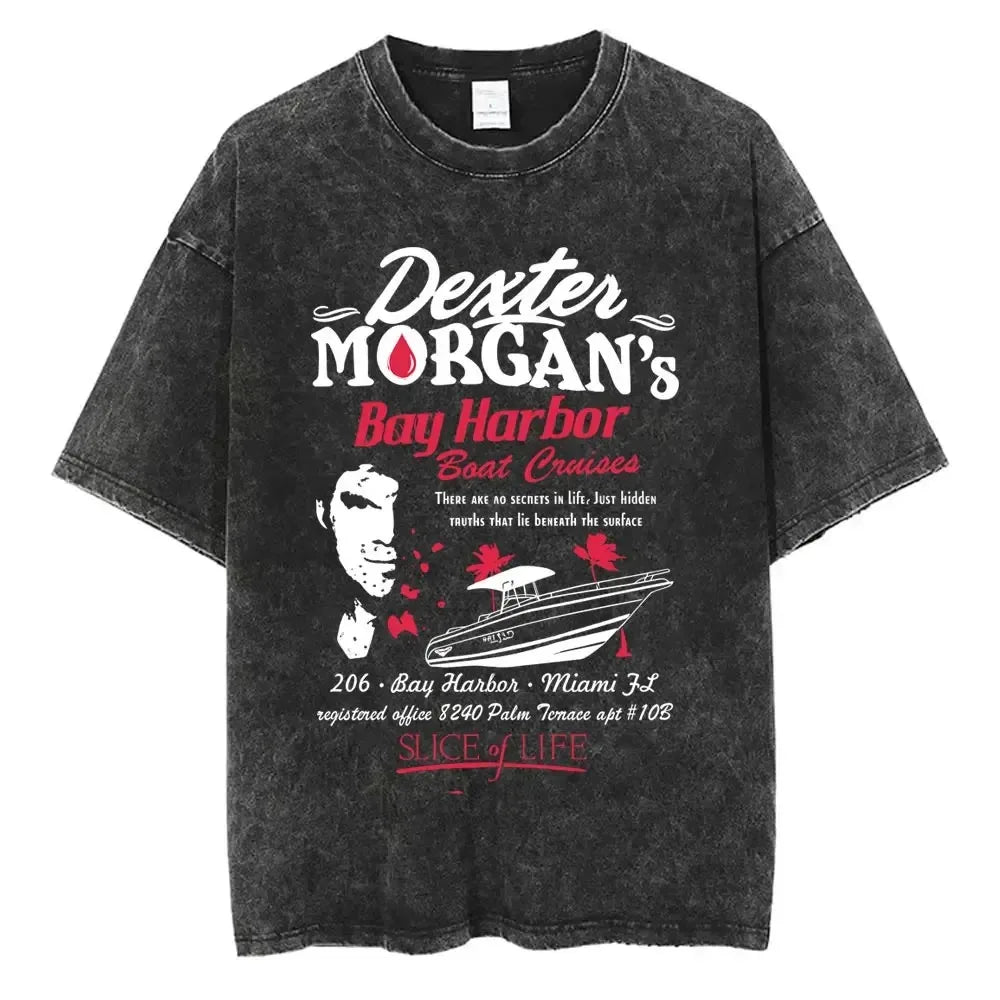 Classic TV Play Dexter Morgan Still Print T-shirt Vintage Washed Cotton Men Women Oversized Summer New Tee Casual Oversized Tops